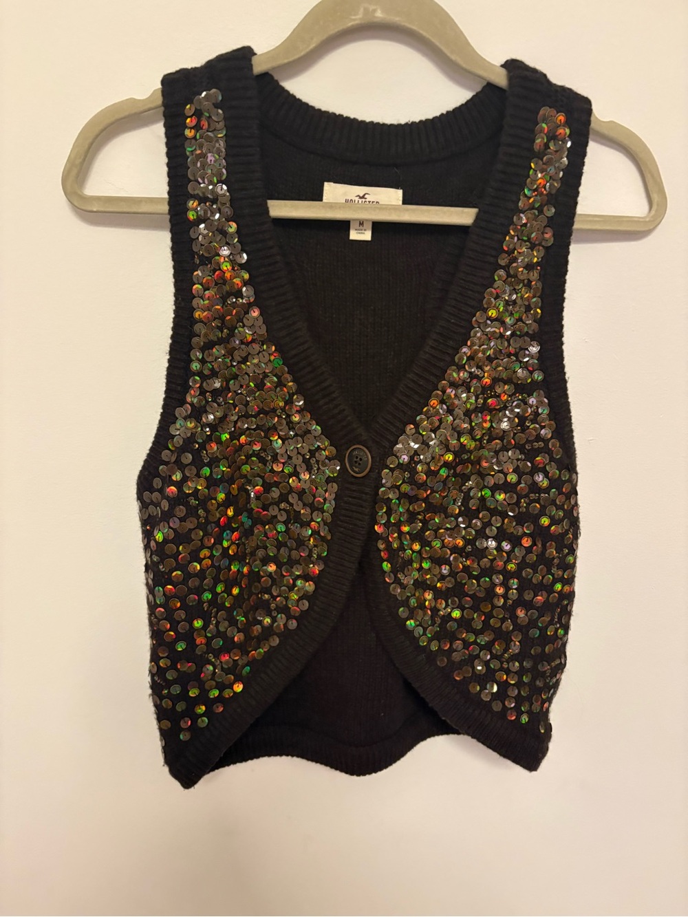 Hollister Vintage Y2K Black Knit Sequin Crop Shrug Sweater Vest - Size M indie